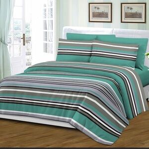 Duvet Cover Queen Set 6 pc Set Green Stripes